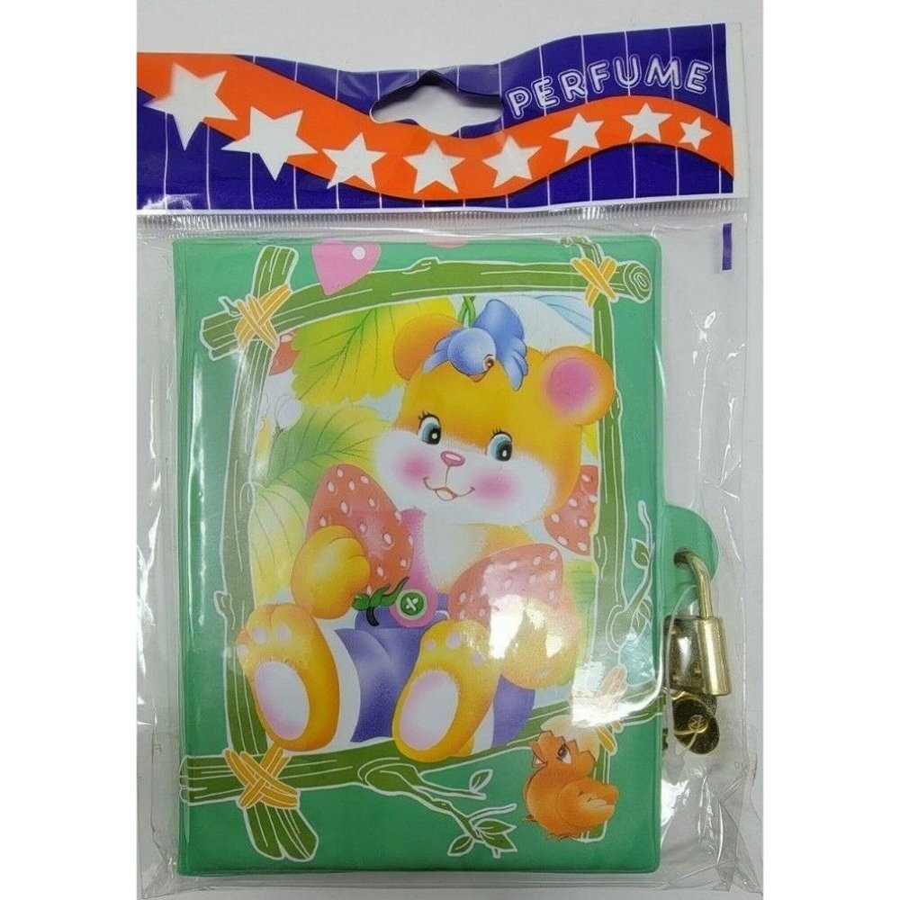Vintage 90's Diary Lock And Keys BEAR AND STRAWBERRIES NOS Plastic Vinyl **READ*